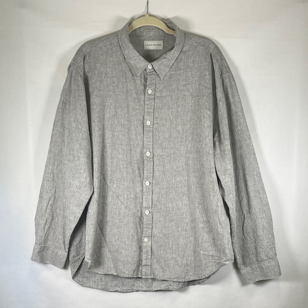 Coastaoro Linen Blend Shirt Mens 2XL Grey Button Up Long Sleeve